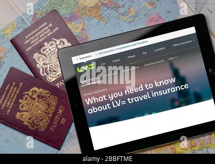 Liverpool Victoria LV Travel Insurance Website auf einem iPad oder Tablet. (Nur redaktionelle Verwendung) Stockfoto