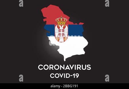 Coronavirus in Serbien und Landesflaggen innerhalb der Landesgrenze Kartendesign für Vektoren. Covid-19 mit Serbien-Karte mit Nationalflaggenvektor-Illustration. Stock Vektor