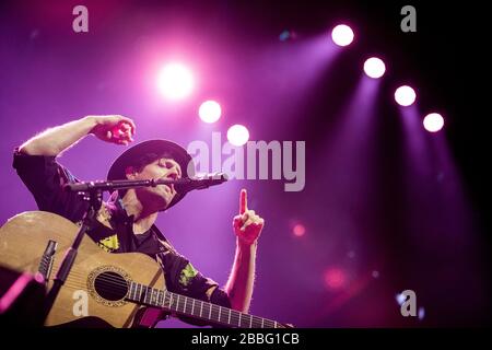 Frederiksberg, Dänemark. Februar 2019. Der amerikanische Sänger, Songwriter und Musiker Jason Mraz führt ein Live-Konzert im KB Hallen in Frederiksberg, Kopenhagen, durch. (Foto: Gonzales Foto - lasse Lagoni). Stockfoto