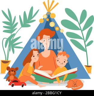 Home Vector Quarantäne Illustration mit Happy Family Stock Vektor