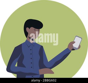 Geschäftsmann spricht auf Handy. Porträt von Cartoon Kaufmannfigur. Stock Vektor