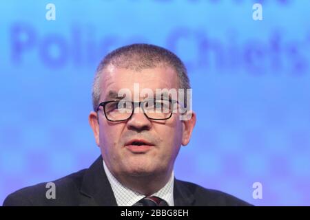Martin Hewitt ist Vorsitzender des Rates der nationalen Polizeichefs und sprach auf ihrer Konferenz im Februar 2020. Stockfoto