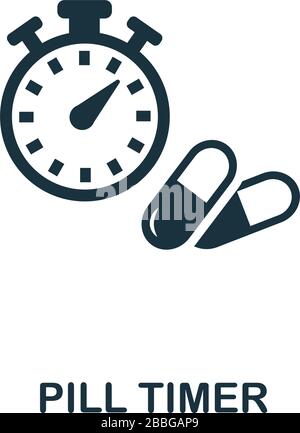 Symbol "Pille Timer". Einfaches Element aus der digitalen Gesundheitssammlung. Symbol für gefüllten Pill-Timer für Vorlagen, Infografiken und mehr Stock Vektor