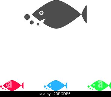 Fischsymbol flach. Farbpiktogramm auf weißem Hintergrund. Symbol für Vektorgrafiken und Bonussymbole Stock Vektor