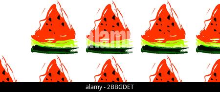 Nahtloses Muster mit Wassermelonenschnitten auf weißem Hintergrund Stock Vektor