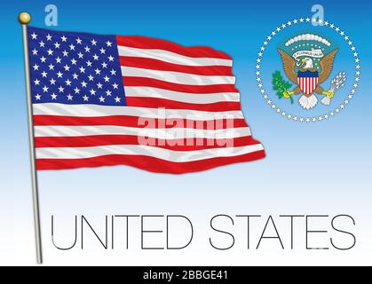 Vereinigte Staaten von Amerika offizielle nationale Flagge und Wappen, USA, Vektor, Abbildung Stock Vektor