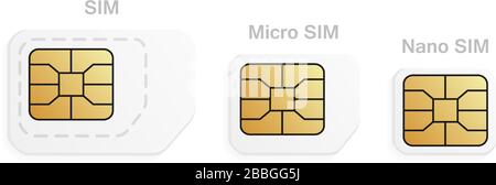 Mobile sim-Kartentypen festgelegt. Normal, Micro, Nano Handykarten. Stock Vektor