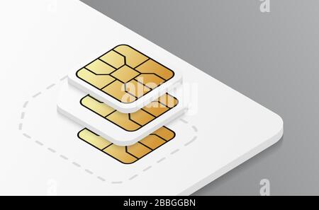 Mobile SIM-Karteneinsteckung aus Kunststoff. Standard-, Mikro- und Nano-Handy-Karte. Stock Vektor