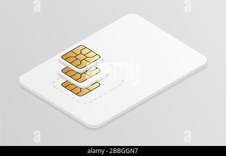 Einsteckung der SIM-Karte aus Kunststoff. Handystandard, Mikro- und Nano-Handy-Karte. Stock Vektor