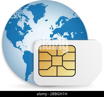 Realistische Darstellung der globalen Telefonkarte. Leere SIM-Karte mit Planet Mockup. Stock Vektor