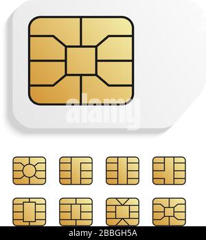 Realistische globale Telefonkarte mit verschiedenen EMV-Chips. NFC-Chip für Kreditkartensicherheit. Stock Vektor