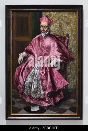 Painting 'Portrait von Fernando Niño de Guevara' des spanischen Mannermalers El Greco (1600), ausgestellt auf seiner Retrospektive Ausstellung im Grand Palais in Paris, Frankreich. Die erste große Ausstellung in Frankreich, die jemals El Greco gewidmet wurde, läuft bis zum 20. Februar 2020. Stockfoto