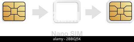 ESIM auf Nano SIM-Kartenadapter. Realistisches Telefon-sim-Karten-Konverterkit. Stock Vektor