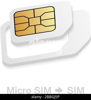 Realistischer Micro-zu-Standard-SIM-Kartenadapter. Telefon-sim-Kartenkonverterkit. Stock Vektor