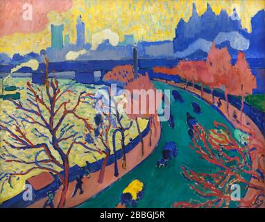 Gemälde "Charing Cross Bridge" ('Westminster Bridge') des französischen Modernistenmalers André Derain (1906) im Musée d'Orsay in Paris, Frankreich. Stockfoto