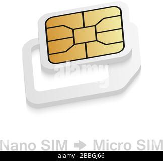 Realistischer Nano-zu-Micro-SIM-Kartenadapter. Telefon-sim-Kartenkonverterkit. Stock Vektor