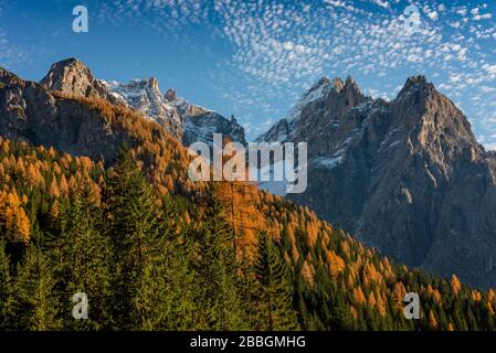 Fiscalina Tal im Herbst, Fischleintal, Sextner Dolomiten Gruppe, Trentino-Südtirol, Pusterntal, Südtirol, Italien Stockfoto