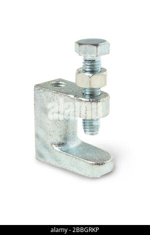 Verzinkte Metallklemme zum Aufhängen von Tragstrukturen am Träger Stockfoto