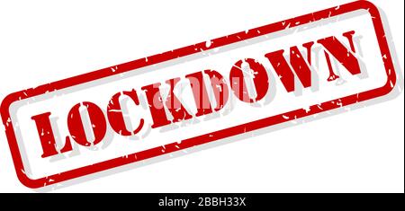 Lockdown-Konzept in rotem Gummistempelvektor isoliert auf Weiß Stock Vektor