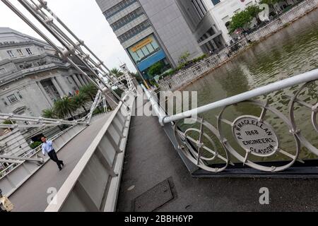 Cavenagh Bridge, Hängebrücke, über den Singapore River, Singapur Stockfoto