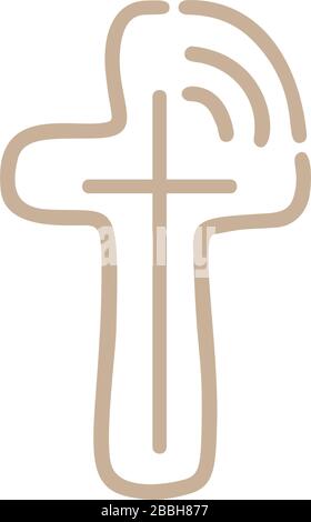 Vektordarstellung der Online-Sendung "Christian Logo". Monolinisches Emblem mit Kreuzkonzept mit religiöser Gemeinschaft. Designelement für Poster Stock Vektor