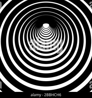Schwarz-weiße Rundlinien Tunnelhintergrund. Stock Vektor
