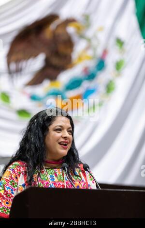 Alejandra Frausto, mexikanische Kulturministerin, spricht den Bundeskongress in Mexiko-Stadt an. Stockfoto