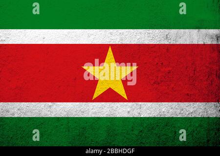 Nationalflaggen der Republik Suriname. Grunge Hintergrund Stockfoto