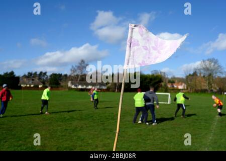 Walking Football Match, Alderton, Suffolk, Großbritannien. Stockfoto