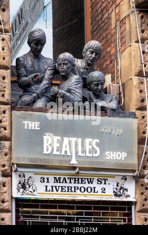 The Beatles Shop in der Mathew Street im Stadtzentrum von Liverpool Stockfoto