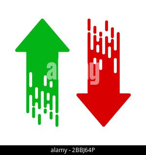 Pfeilsymbol isoliert. Satz abstrakter Pfeile in flachem Stil. Vektorgrafiken. Pfeil nach unten und nach oben Stock Vektor