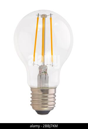 Eine LED-Eco-Glühlampe mit Glühfaden auf WEISSEM Hintergrund