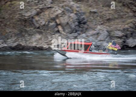 Jet Boat auf dem Snake River im Hells Canyon, Oregon/Idaho. Stockfoto