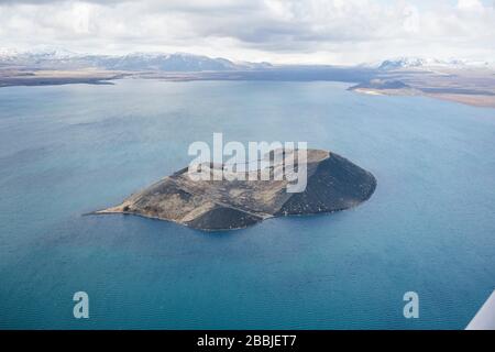 Luftaufnahme Sandey Insel in Pingvallavatn See in Thingvellir N Stockfoto