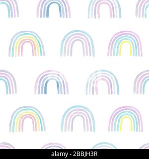 Rainbow Aquarell nahtlose Musterdarstellung auf weißem Hintergrund. Pastellfarbe. Digitales Papier im skandinavischen Stil. Kindergartenkunst Stockfoto