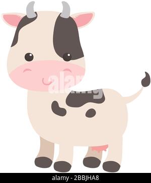 Niedliche kleine Kuh Cartoon Tier isoliert Icon Design Vektor Illustration Stock Vektor