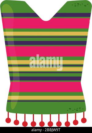 Gestreifte Poncho-Kleidung traditionelle Cinco de Mayo mexikanische Feier Vektor-Illustration flaches Symbol Stock Vektor