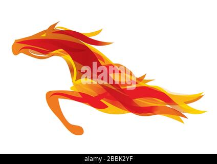 Fließendes Feuerpferd. Farbenfrohe, stilisierte Darstellung des orangefarbenen Pferdes. Vektor verfügbar. Stock Vektor