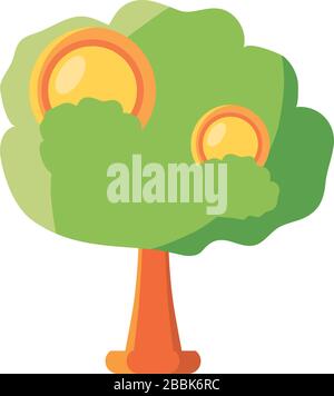 Baum mit Münzen auf weißem Hintergrund Vektorgrafiken Stock Vektor