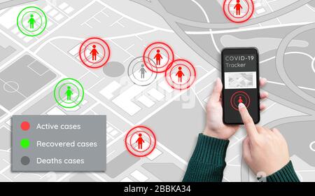 Covid-19 Tracker Application.Protect Yourself.Health and Medical. Virus Outbreak.Technology Solution for Life Stockfoto