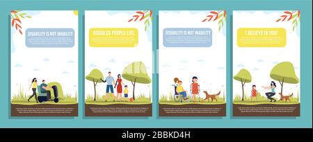 Disabled People Recreation in Park Vector Poster Stock Vektor