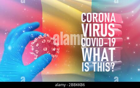 Coronavirus COVID-19, häufig gestellte Frage - was ist es Text, medizinisches Konzept mit Flagge Guineas. Pandemische 3D-Darstellung. Stockfoto