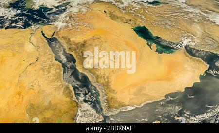 Saudi Arabia Satellitenkarte, generalüberholte NASA-Bilder Stockfoto