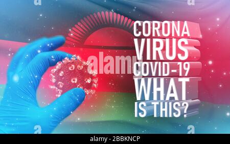Coronavirus COVID-19, häufig gestellte Frage - was ist es Text, medizinisches Konzept mit Flagge Malawis. Pandemische 3D-Darstellung. Stockfoto