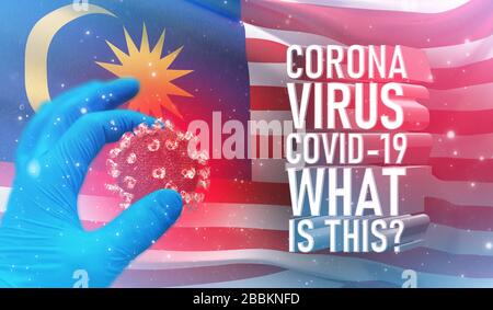 Coronavirus COVID-19, häufig gestellte Frage - was ist es Text, medizinisches Konzept mit Flagge von Malaysia. Pandemische 3D-Darstellung. Stockfoto