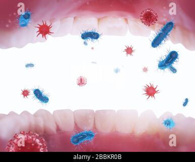 Virales Infektionskonzept mit Viren und Bakterien, die Menschen durch die Atemwege infizieren Stockfoto
