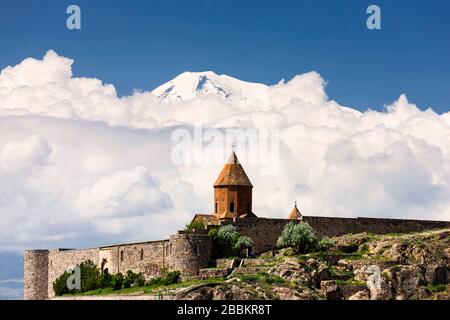 Khor Virap Kloster und Berg Ararat (Türkei), armenischer Klosterkomplex, Provinz Ararat, Armenien, Kaukasus, Asien Stockfoto