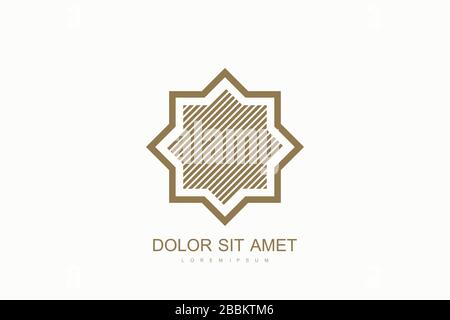 Arabisches Vektor-Logo-Designvorlage. Logo der "Arab Emirates Dubai Flat"-Ikone. Emblem für Luxusartikel, Boutiquen, Schmuck, orientalische Kosmetik Stock Vektor