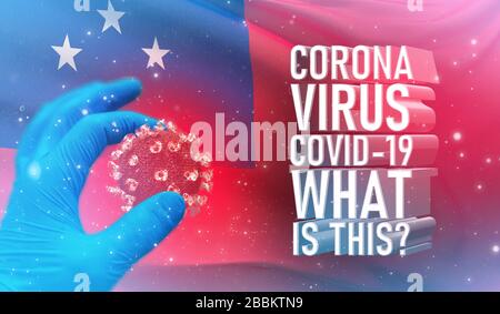 Coronavirus COVID-19, häufig gestellte Frage - was ist es Text, medizinisches Konzept mit Flagge Samoas. Pandemische 3D-Darstellung. Stockfoto