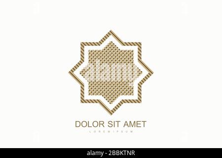 Arabisches Vektor-Logo-Designvorlage. Logo der "Arab Emirates Dubai Flat"-Ikone. Emblem für Luxusartikel, Boutiquen, Schmuck, orientalische Kosmetik Stock Vektor